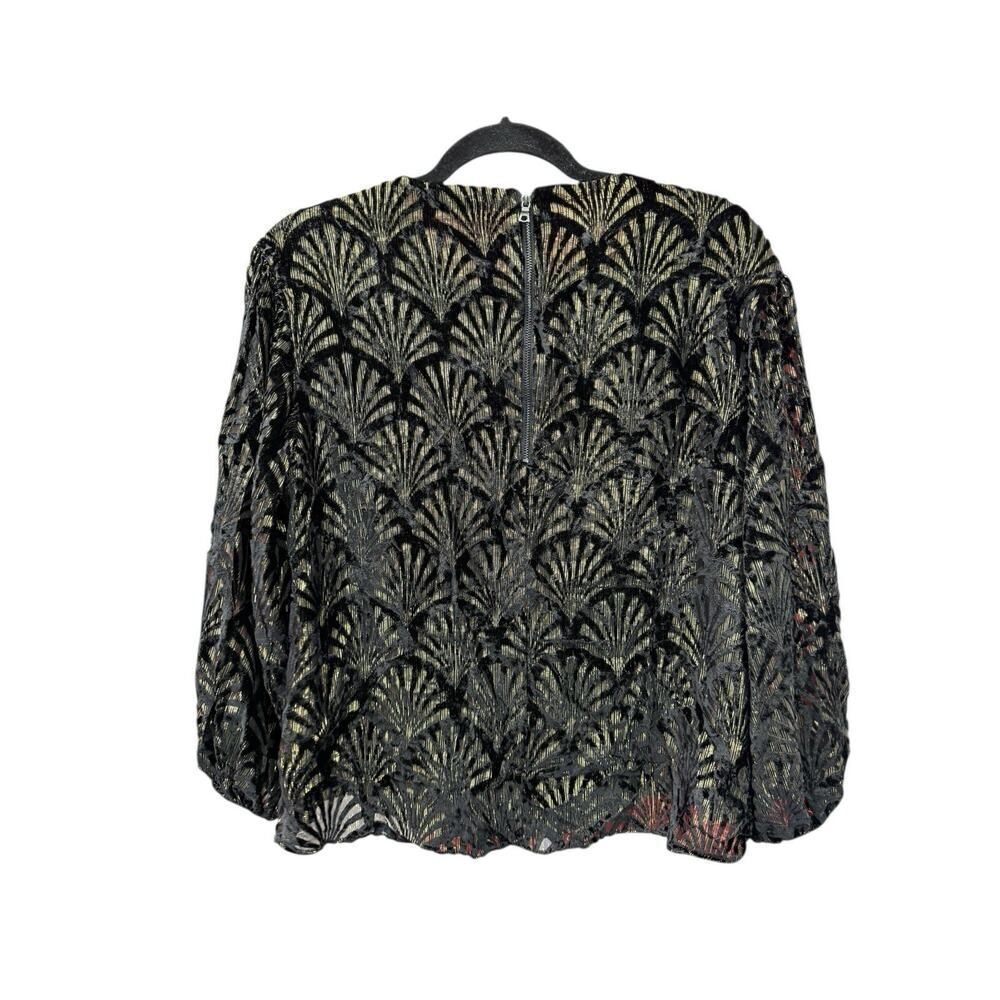 Alice + Olivia Black Metallic Art Deco Blouse Small 3/4 Sleeve Party Top - Picture 5 of 12